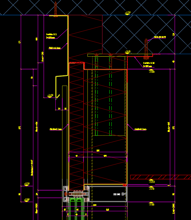 Ausführungsplan einer Fassade mit Bemassungen